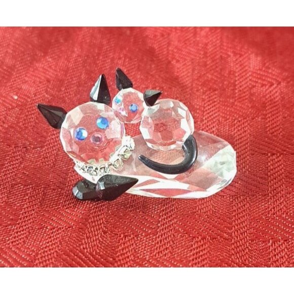 Vintage Iris Arc Crystal Mother Cat & Kitten Figure Blue Eyes Rhinestone Collar - Picture 1 of 6